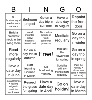 2025 Goals Bingo Card