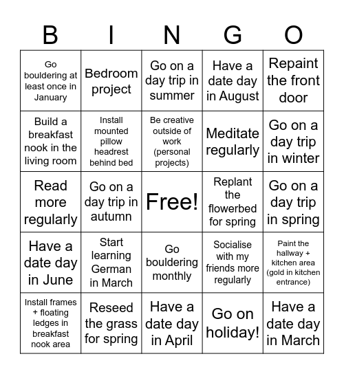 2025 Goals Bingo Card