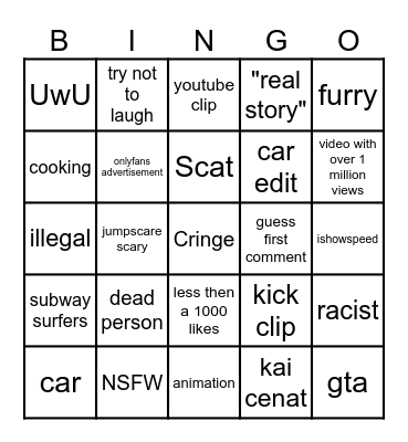 instagram reels Bingo Card