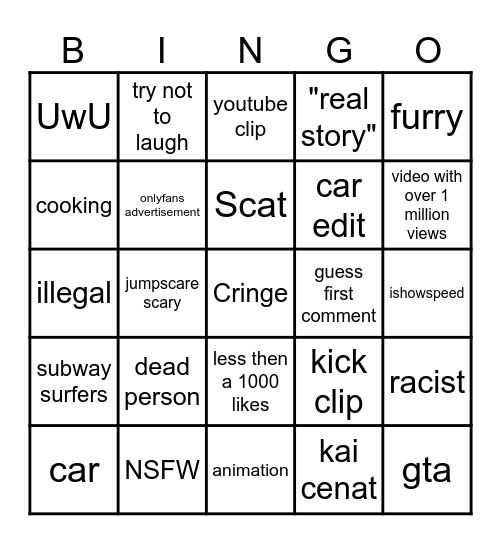 instagram reels Bingo Card