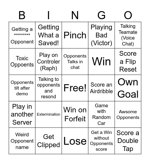Rocket League BINGO Card