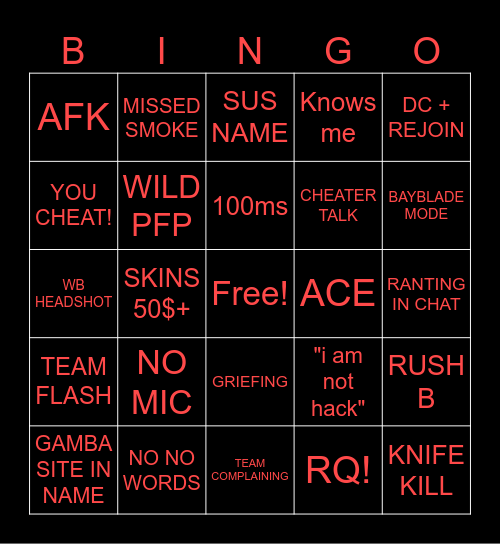 CHEATER BINGO! Bingo Card