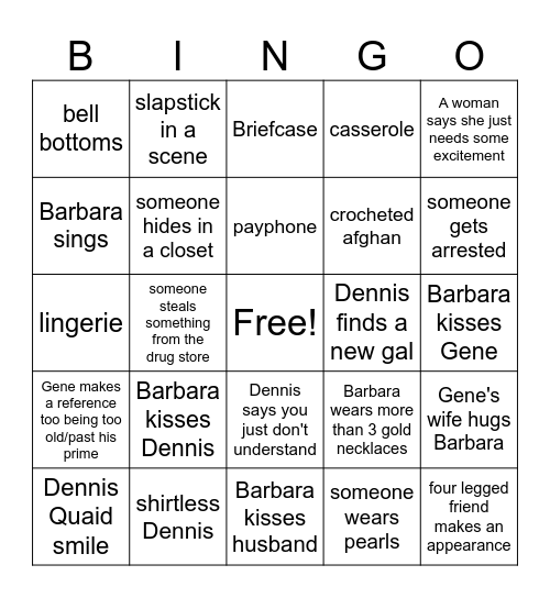 All Night Long Bingo Card
