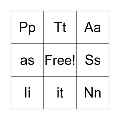 Jolly Phonics Group 1 Bingo Card