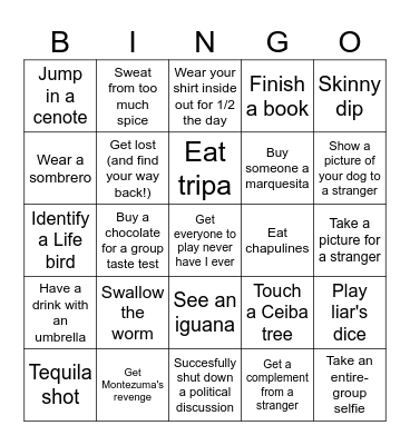 2025 Kenosha Kickers Mexico Trip Bingo Card