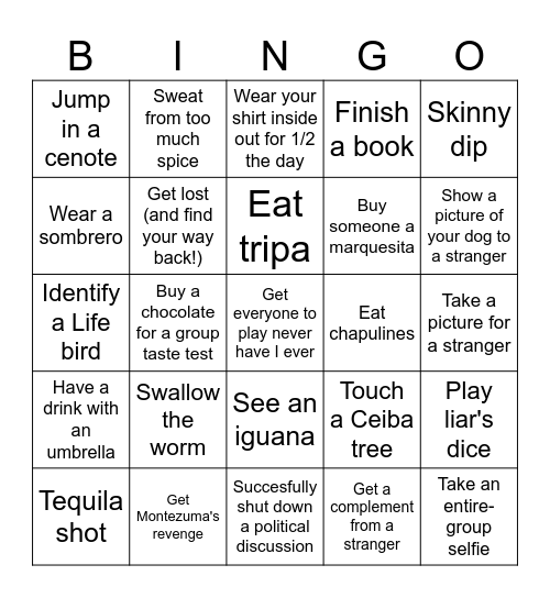 2025 Kenosha Kickers Mexico Trip Bingo Card