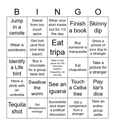 2025 Kenosha Kickers Mexico Trip Bingo Card