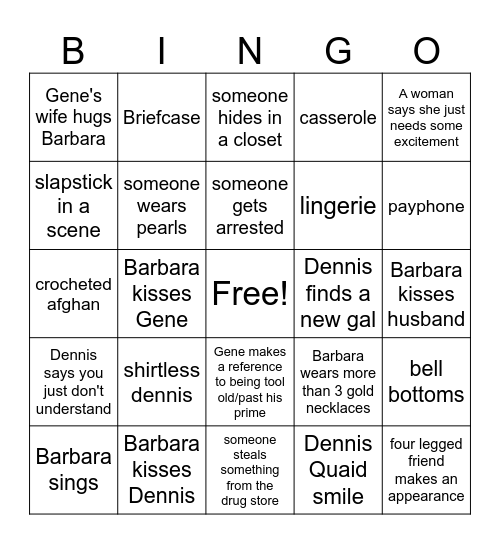 All Night Long Bingo Card
