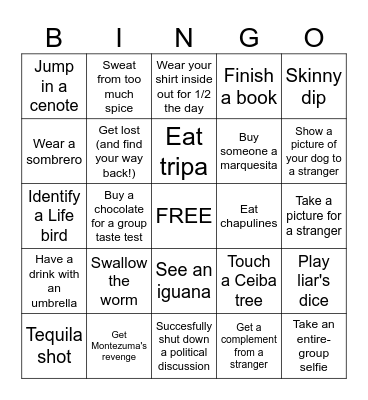 2025 Kenosha Kickers Mexico Trip Bingo Card