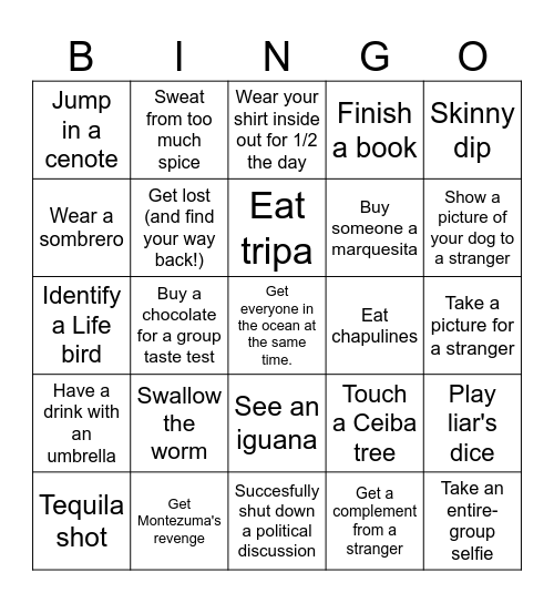 2025 Kenosha Kickers Mexico Trip Bingo Card