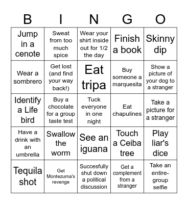 2025 Kenosha Kickers Mexico Trip Bingo Card