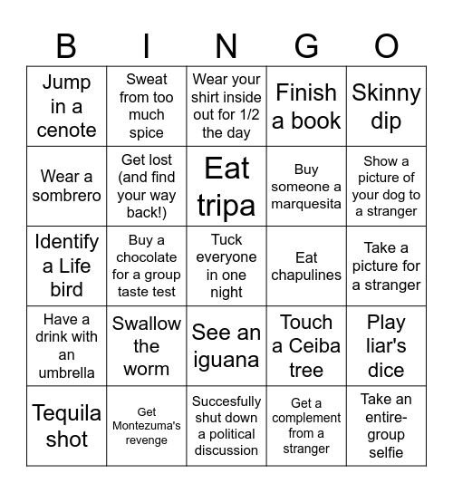 2025 Kenosha Kickers Mexico Trip Bingo Card