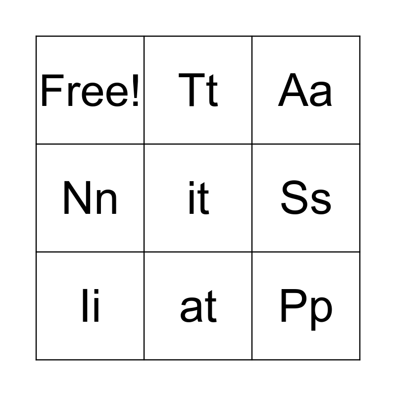 jolly phonics group 1 bingo card