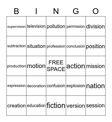 Suffix Bingo! Bingo Card