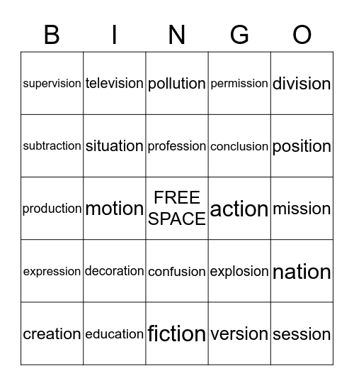 Suffix Bingo! Bingo Card