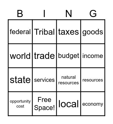 Econ Bingo Card