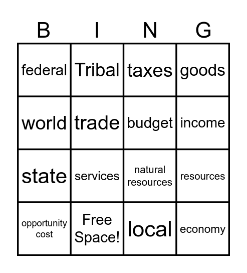 Econ Bingo Card