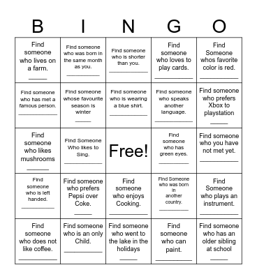 Find Someone Who Bingo Card