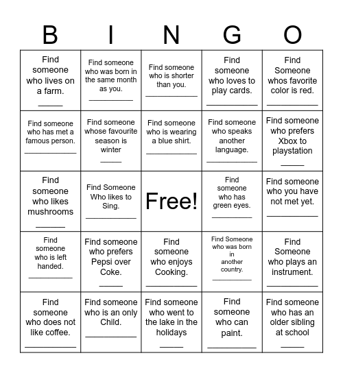 Find Someone Who Bingo Card