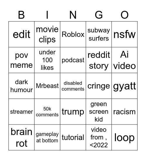 Untitled Bingo Card