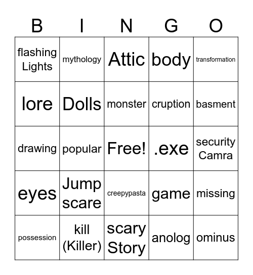 Horror bingo Card
