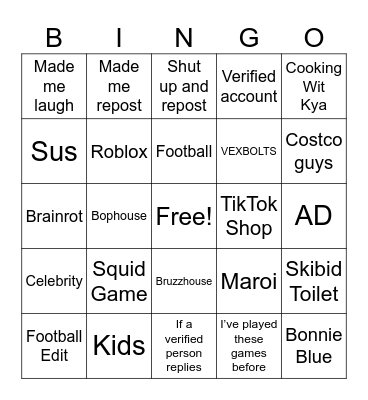 TikTok Bingo Card