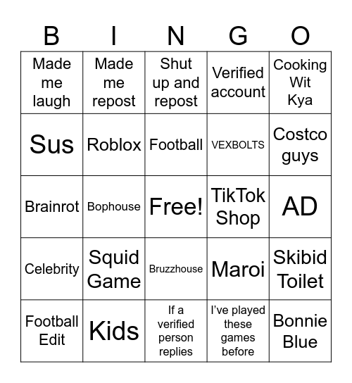 TikTok Bingo Card