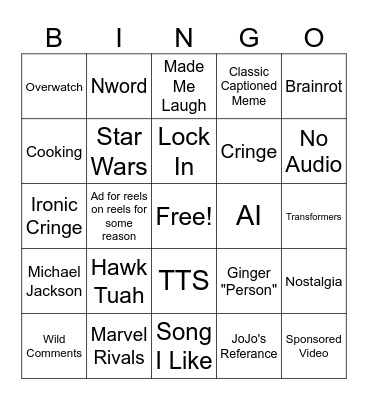 IG Reels Bingo Card