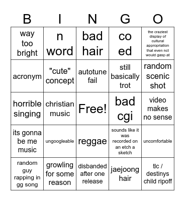1st gen kpop Bingo Card