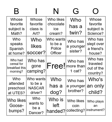 Getting to Know You  Bingo Card