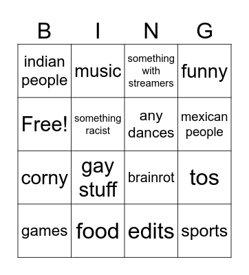 instagram Bingo Card