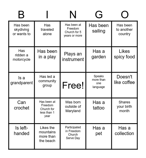 Just Be: Find Someone Who... Bingo Card