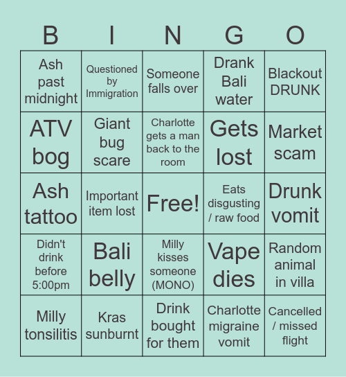 BALI BINGO CARD Bingo Card
