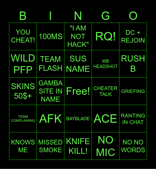 CHEATER BINGO Card