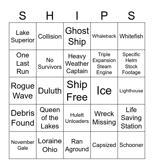 Big Old Boats Bingo Card