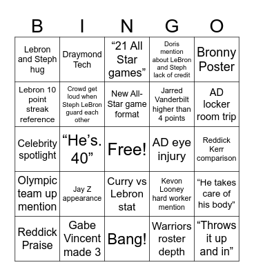 Lebron Bingo Card