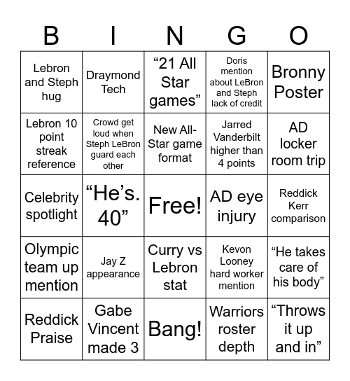 Lebron Bingo Card