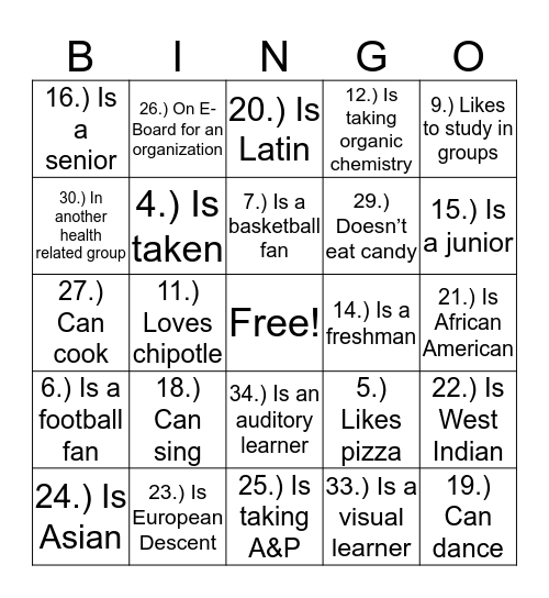 M.A.P.S BINGO Card