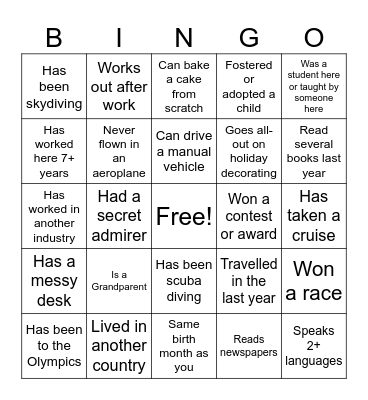 Getting To Know Your Colleagues Bingo Card