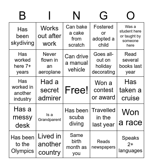 Getting To Know Your Colleagues Bingo Card