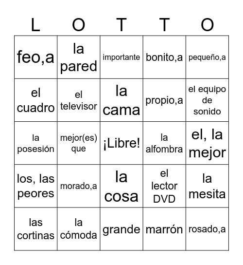 Realidades 1 Chapter 6A Bingo Card