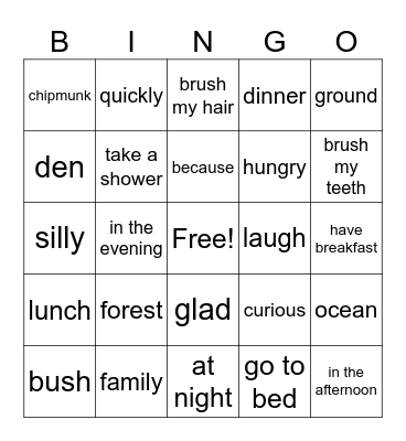 English Bingo Card