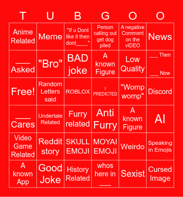 YOUTUBE BINGO Card