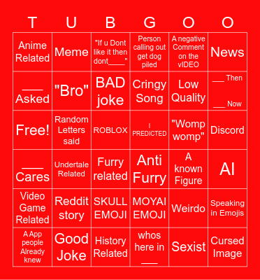 YOUTUBE BINGO Card