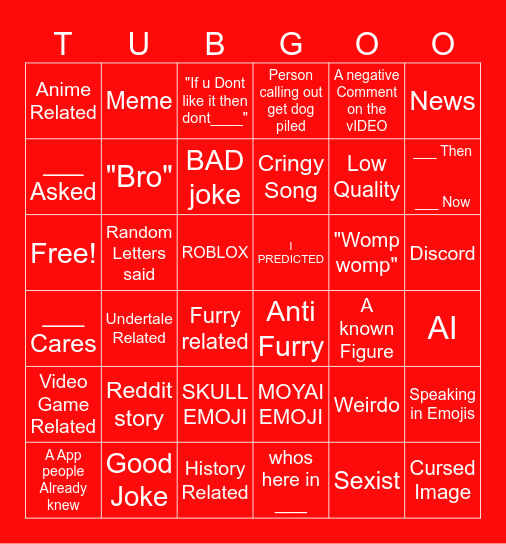 YOUTUBE BINGO Card