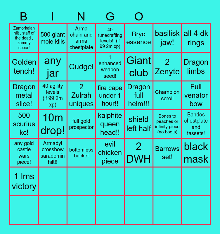 Epic naps Bingo Card