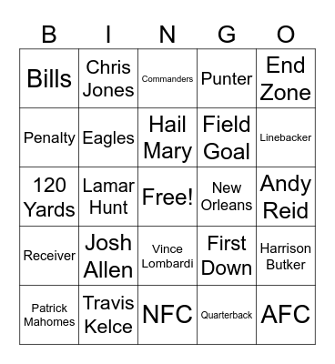 SUPER BOWL Bingo Card
