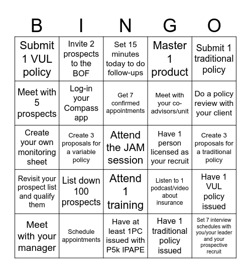 Productivity Bingo Card