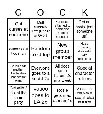 semester bingo Card