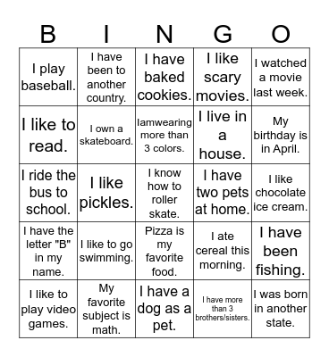 Friendship BINGO Card